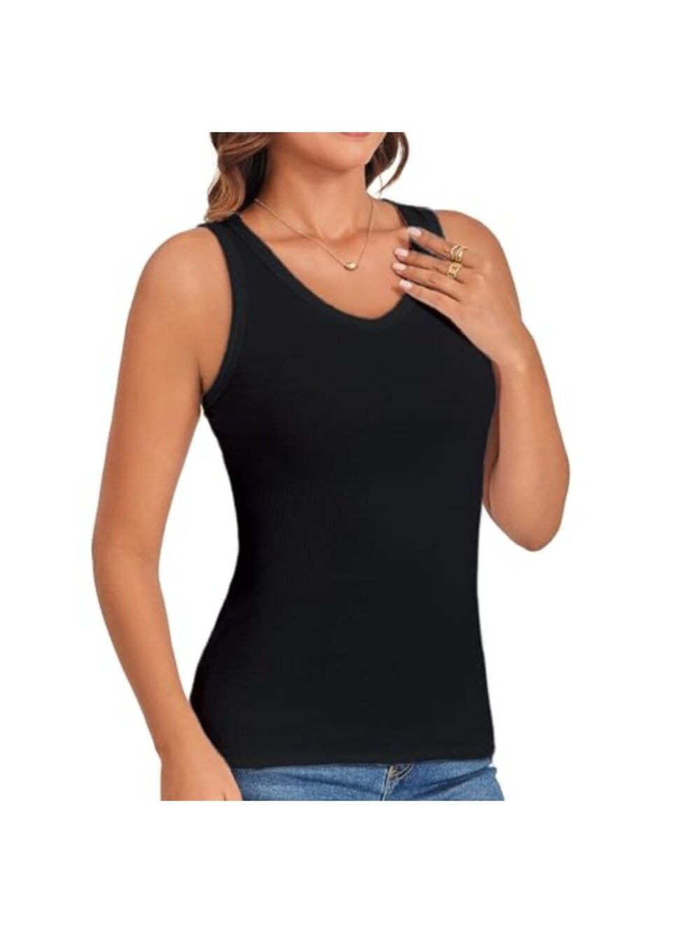 V Neck Sleeveless Tank Top Ribbed Cotton Slim Fit Summer